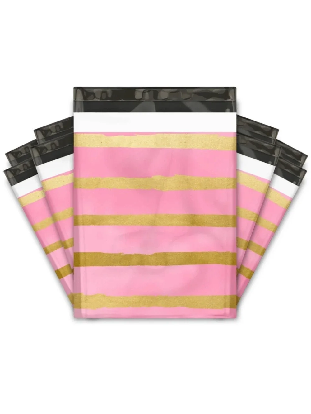 25ct, 10X13 PINK/GOLD STRIPE POLY MAILERS